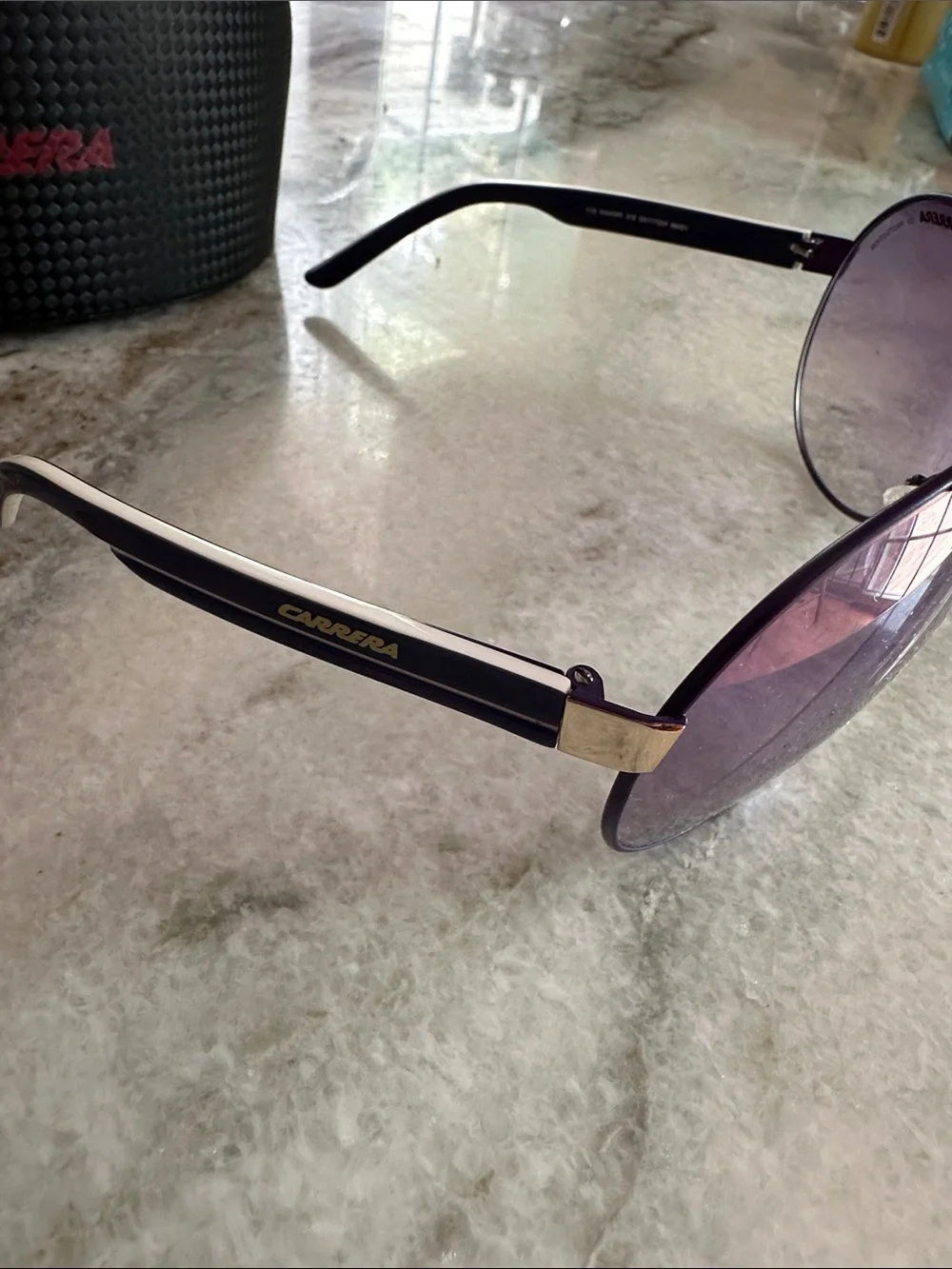 Carrera Women's Shield Sunglasses in Purple and White with Gold Accent